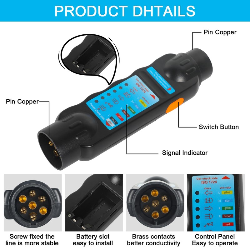 AOHEWEI 7-Pin Trailer Tester Tester for Lights Plug Socket 12