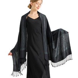 Black Pashmina Shawls-Ladies Paisley Jacquard Scarves Pashminas Wrap for Evening formal Dresses with Tassels(CA-Style 1-Charcoal Gray)