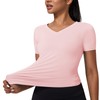 OVIYEGAIN Pink V-Neck Compression T Shirts for Women,Basic Casual Yoga