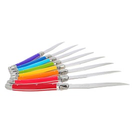 French Home Laguiole 8-Piece Steak Knife Set – Sophisticated Stainless Steel Dinner Knives with Rainbow Handles & Iconic Bee Emblem – Serrated Knives for Smooth Cutting (9.25")