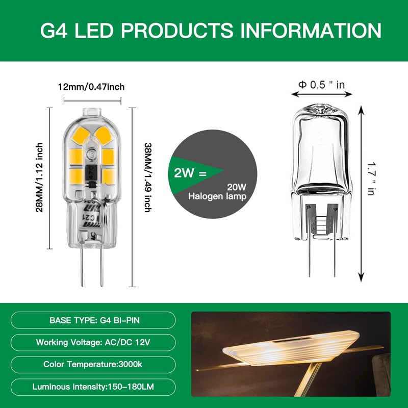 Sriomny G4 LED Bulbs 12V 2W [10-Pack] 3000K Warm White,