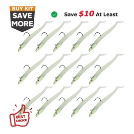 Matymats 15Pcs Sand Eel Fishing Lures, Sea Fishing Lures, Jig Head Hooks, Bass Lures, Soft Fishing Baits, Swimbait Jig Heads, Paddle Tail Soft Plastic Lures Fishing Jig Heads for Bass Trout Redfish