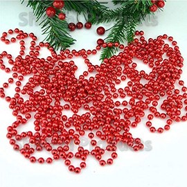 31 Feet Christmas Beaded Garland Shiny Beads Strand for Christmas Tree, Valentine, Exhibition, Wedding, Costume, DIY Decoration (8mm Red Bead - 31ft)