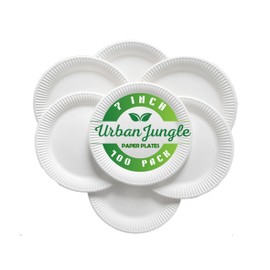 UrbanJungle White Paper Plates 100-7 Inch Party Plates - Strong Disposable Plates for Hot Food - 18 cm Picnic Plates - Disposable Tableware for Birthday, Office, or Home Party Food (100, 18cm, 7in)