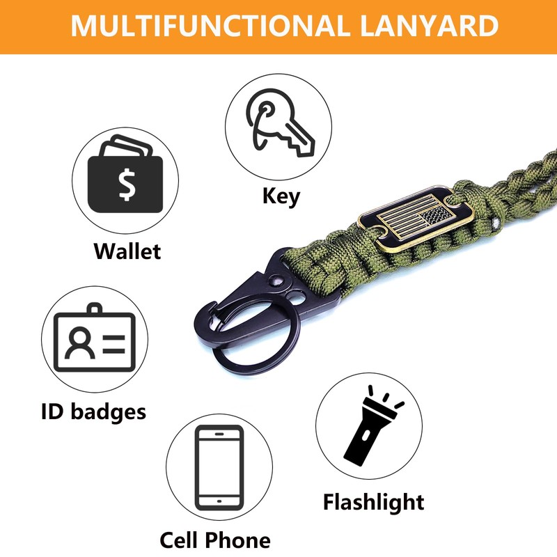 LUYADIN Paracord Lanyard Keychain with USA Flag,Parachute Rope Necklace Keychains
