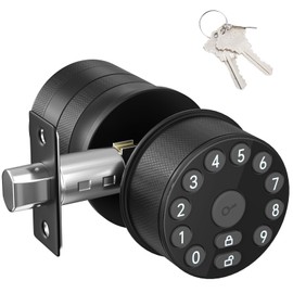 FITNATE Keypad Door Knob Lock, Electronic Door Knob with Keypad and Key, Automatic Locking, 100 Codes, Easy to Install for Office, Warehouse, Bedroom, Garage (Black)