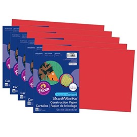 Prang Construction Paper, Holiday Red, 12" x 18", 50 Sheets Per Pack, 5 Packs