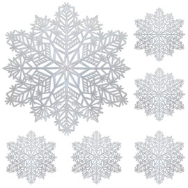 Christmas Snowflake Placemats Set of 6 Round Snow Tablemats, Silver Vinyl Place Mats Christmas Decorations for Table Party Kitchen Dining Holiday Wedding 15 Inch