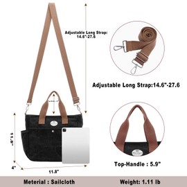 HUA ANGEL Stylish Women's Shoulder Bag Canvas Tote Bag for Women with Multiple Pockets and Shoulder Strap Handbag Women for Work Shopper Sporty Everyday, black