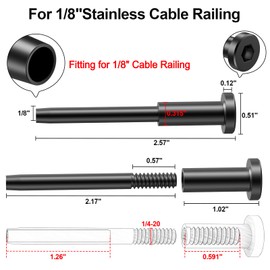 BLIKA 40 Pack 1/8" Black Stainless Steel Invisible Receiver and Swage Stud End for Cable Railing, Deck Stair Threaded End Fitting for Wood & Metal Post, Black Cable Railing Hardware