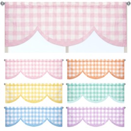 Hahafelt 6 Pcs Pastel Classroom Valance Curtain 54" W x 18" L Colorful Rod Pocket Valance Short Window Treatment for Classroom Office Kindergarten Living Room Bedroom Bathroom (Gingham)