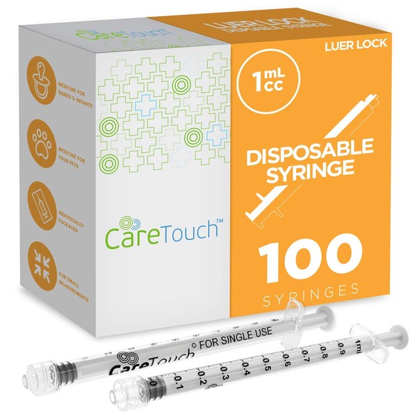 Care Touch CTSLL1-VC Syringe with Luer Lock Tip, 1ml, 100 Syringes without a Needle