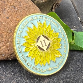 Sunflower 11 Year NA Medallion NA AA Sobriety Coin with Serenity Prayer NA Recovery Chip Celebrating Clean and Sober Living 1-20 Years Narcotics Anonymous Gifts for Women Men