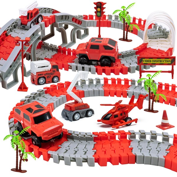 Lixiin 305 Pieces Track Cars Toy for Children 3 4 5 6 Years with 6 Cars Cars Racing Track Cars Cars Toys Christmas Gift Children 3 4 5 6 Years (Red)