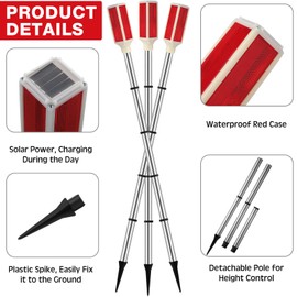 Rossesay 4 Pack 44'' Solar Powered Driveway Markers Reflective Landscape Lights with Drill Bit Gloves for Snow Road Parking Outdoor Yard(Red)