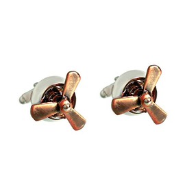 Aircraft Propeller Moving Cufflinks Silver Copper + Silver Box Accessory for Envelope Cuff, Brass, Without Stone