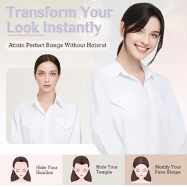 Elailite Side Bangs Clip in Fringe Human Hair Split Curtain Bangs Real Hair Lace Base 360°Cover Top HairPieces 8 Inch - #4/27 Medium Brown Mix Dark Blonde