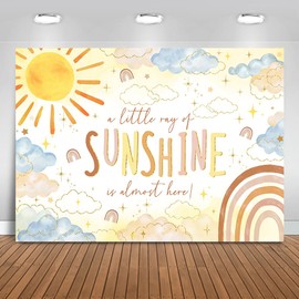 Mocsicka Sunshine Baby Shower Backdrop A Little Ray of Sunshine Baby Shower Backdrop Boho Rainbow Cloudy Baby Shower Party Decorations Banner Photo Studio Props (7x5ft)