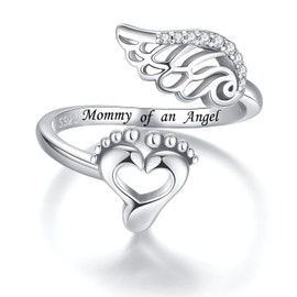 Teioa Sterling Silver Miscarriage Ring - Mommy of an Angel Ring Infant Loss Memorial Gifts for Mothers Women Wife