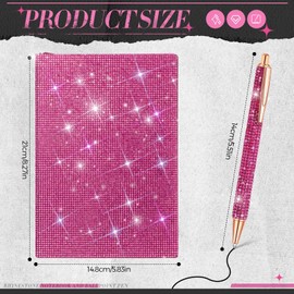 Kosiz Notebook and Rhinestone Pen Sets, A5 Diamond Crystal Notebook, Crystal Pen, Bling Office Accessories (Rose Red)