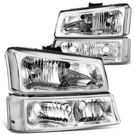 DNA MOTORING Pair OE Style Headlights Compatible with 03-06 Chevy Silverado 1500 2500 3500 1500HD 2500HD, Chrome/Clear, HL-OH-CSIL03-4P-CH-CL-B