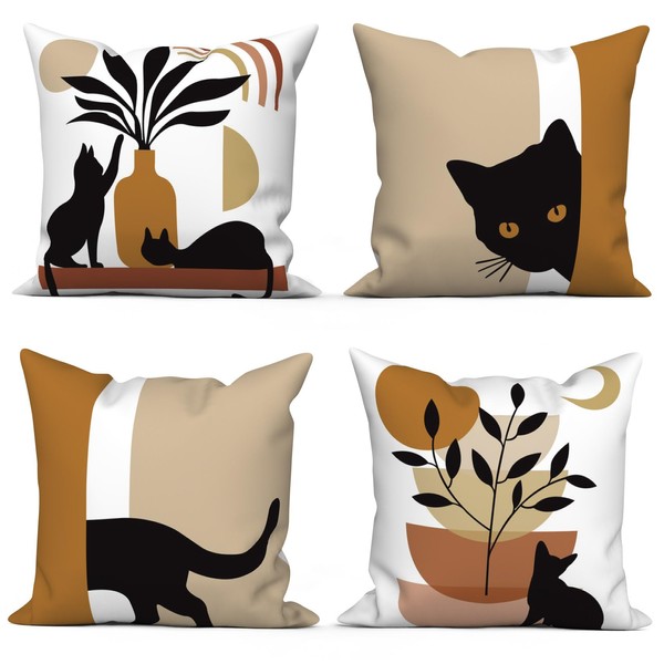 ChloropLastid Set of 4 Boho Cat Throw Pillow Covers Mid
