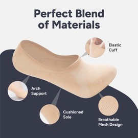 Eedor Men's No-Show Non-Slip Low Cut Ankle Sock Set - Invisible - Cotton for Casual and Formal Wear; Soft Stretchable; 4 Pairs, Beige, L - Mens No Show Socks