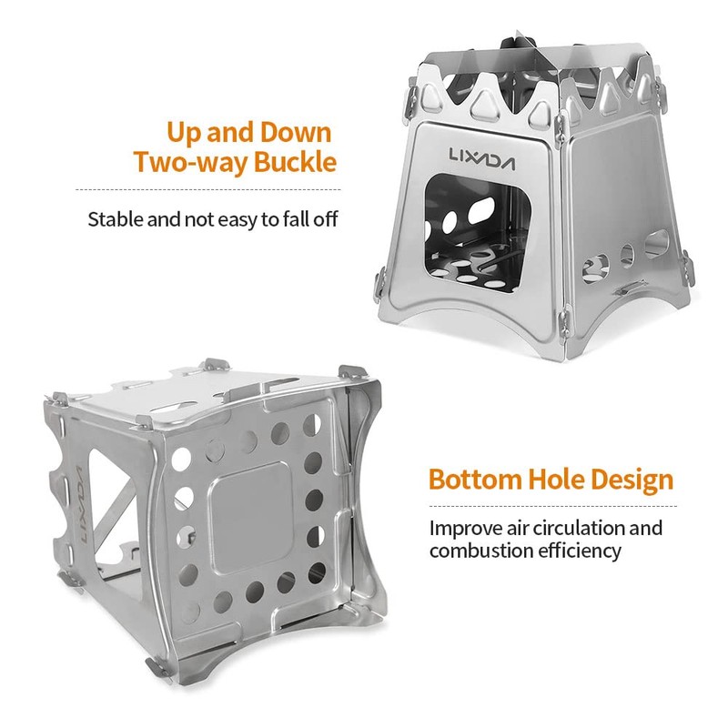 Lixada Camping Wood Stove Folding Lightweight Stainless Steel Wood Burning