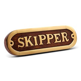 NKlaus Maritime Door Sign Skipper Brass and Wood 17 x 5 cm Nautical Decoration 11768