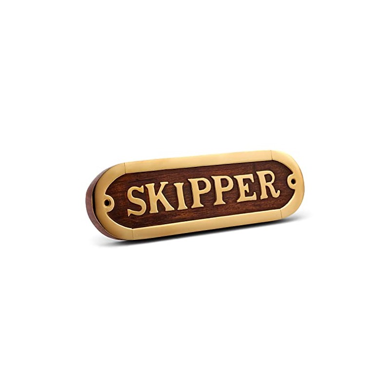 NKlaus Maritime Door Sign Skipper Brass and Wood 17 x