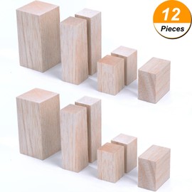 Sumind 12 Pieces Unfinished Balsa Wood Mini Carving Blocks, 4 Sizes, 50 x 50 x 100 mm, 30 x 30 x 100 mm, 30 x 30 x 50 mm, 50 x 30 x 50 mm