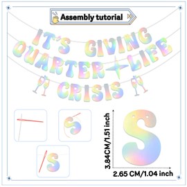 KEWUFD It's Giving Qu*rter Life Crisis Banner,Cheers to 25 Years Anniversary Party Supplies,Happy 25th Birthday Banner For 25th Birthday Party Decoration Sign for Men/Women Decoration Supplies Holographic Glitter