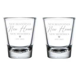 MIP Set of 2 Shot Glasses 1.75oz Shot Glass New Beginnings New Home Est 2025 Housewarming New Homeowner