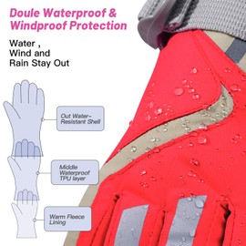 7-Mi Kids Winter Warm Water-Resistant Gloves for Skiing Snowboarding Cycling Riding Outdoor Activities Children Mittens for 4 To 6 Years Old Red