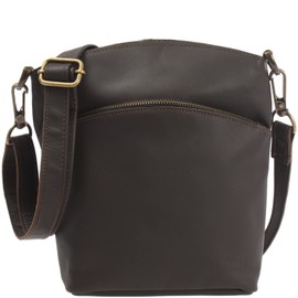 Leconi LE3049 Women’s Small Vintage-Style Leather Shoulder Bag/Handbag/Leisure Bag, 22 x 25 x 7 cm - Brown - s