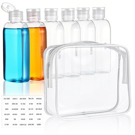 KFHENSOMR 3.4 oz Travel Toiletry Bottles, Travel Size Containers Refillable, Leak Proof Squeeze Bottles with Flip Cap, Small Plastic Squeeze Bottle with Toiletry Bag (5-Pack)
