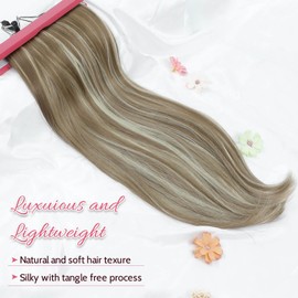 FINE PLUS Clip in Extensions, 6PCS Lange Wellige Haarverlängerung Synthetisches Extensions Double Weft Haare Full Head Seamless Haarteil Für Frauen (77.33cm; Ash Brown mit Platin Highlights)