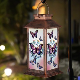 Solar Lantern Outdoor Waterproof Butterfly Garden Decor Birthday Gifts for Women Mom and Grandma Solar LED Plastic Decorative Hanging Light for Yard(Butterfly)