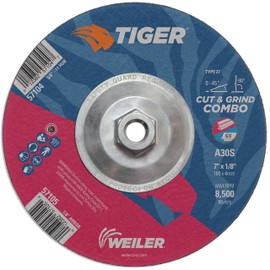 Weiler 57104 7" x 1/8" Tiger Type 27 Cut and Grind Combo Wheel, A30S, 5/8"-11 UNC Nut (Pack of 10)