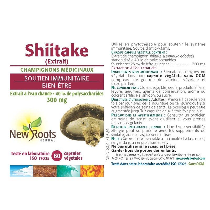 New Roots Shiitake Medicinal Mushrooms - 60 Capsules - Mushrooms
