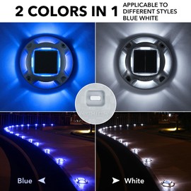 AGPTEK Solar Driveway Lights Outdoor 1 Pack, 2 Color Modes LED Deck Dock Marine Waterproof Security Marker Lights for Step Sidewalk Stair Garden Pathway Walkway Yard(Blue Light/Cool White)