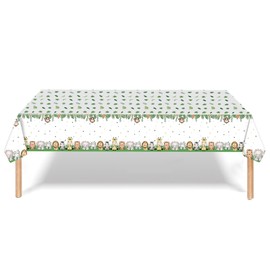 WEIKA 2 Pack Jungle Safari Tablecloths Animal Print Table Cover Disposable, Sage Green Baby Shower Decorations Zoo Birthday Party Supplies for Boys Kids Plastic Table Cloth Rectangle 108×54 Inch