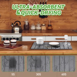 Large Stone Dish Drying Mat for Kitchen Counter, 24"(L)×16"(W) Quick Dry Diatomaceous Dish Drying Mat, Foldable Fast Absorbent Dish Mat Drying Kitchen Mat for Cups Bottles Dishes (Dark Gray)