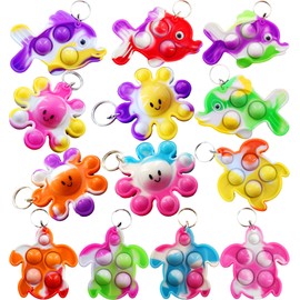 30 Packs Bulk Ocean Turtle Fish Octopus Mini pop Fidget keychain,School Holiday Party Favors Classroom Summer Students Prizes