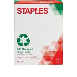 Staples 492071 30% Recycled 8.5-Inch X 11-Inch Copy Paper 20 Lbs 92 Brightness 500/Rm