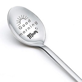 RFTWXHPN Mum Christmas Birthday Gifts from Daughter Son Good Morning Mum Spoon for Mom Mother Mother's Day Funny Spoons Gifts for Mommy Mom Tea Coffee Lovers Gifts Engraved Spoon