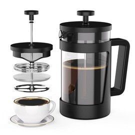 RAINBEAN Small French Press 12 Oz, Mini French Press Coffee Maker 1 Cup, Single Serve Coffee Press, Stainless Coffee Brewer With 3 Level Filtration, Perfect for Tea, Coffee Lovers term ode cafe Steel home gift - volu: 21OZ
