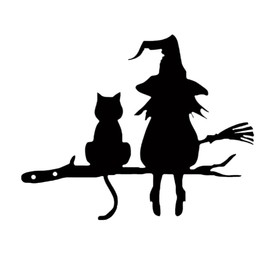 Tiudium Iron Silhouette Cute Witch and Cat Garden Stake on the Branch Yard Art Decor, Tree Stump Plug-In, for Garden Courtyard