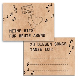 MAVANTO 50 x Music Wish Cards Wedding Party DJ - DIN A7 Cards for Individual Music Wishes of Your Guests on Festive Occasions (Vintage)