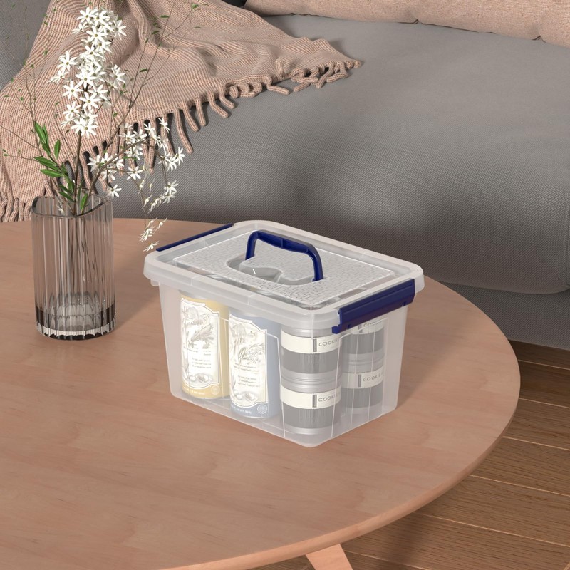 Yuright 3.5 Quart Small Clear Latching Storage Box with Handle,